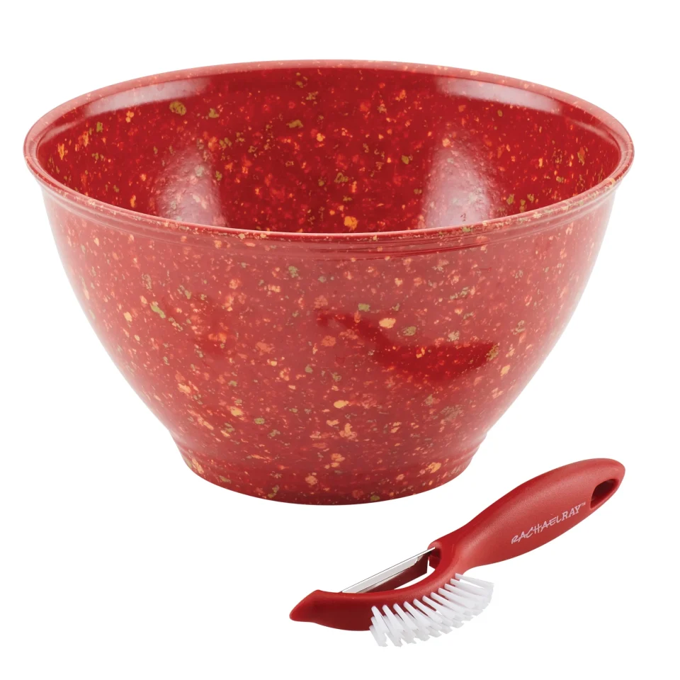 Prime Eco-Friendly Rachael Ray Kitchen Utensils Garbage Bowl and Veg-a-Peel Set, 2-Piece, Red