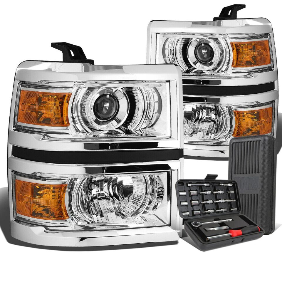 Food-Grade 2014-2015 Silverado Chrome Housing Amber Corner Projector Headlight+Tool Box