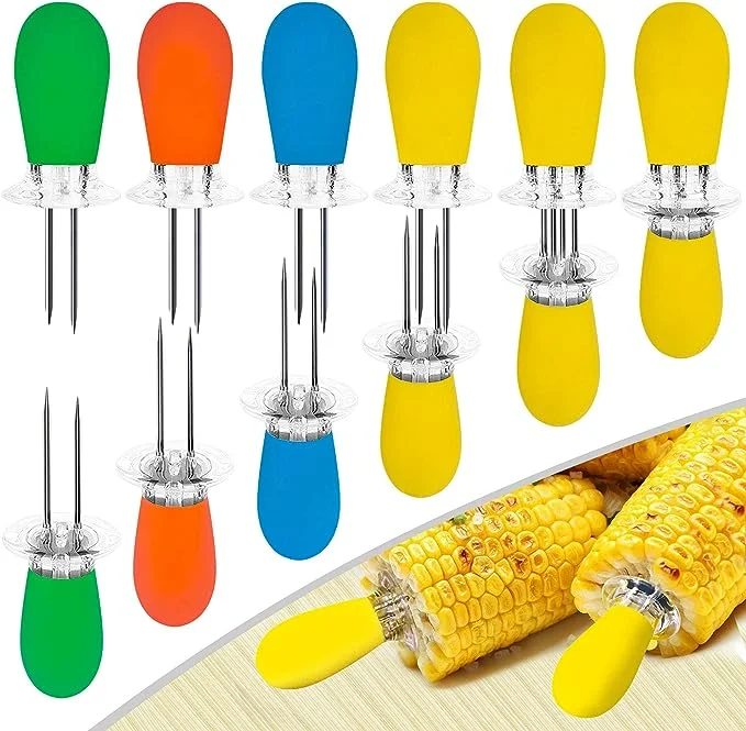 Cast Iron AQRINGO 12 Pcs/6 Pairs Corn Holders, Stainless Steel Corn Cob Holders Corn on The Cob Skewers for BBQ Twin Pin Sweetcorn Holders, Interlocking Design Corn Skewers Forks for Home Cooking BBQ,4 Colors