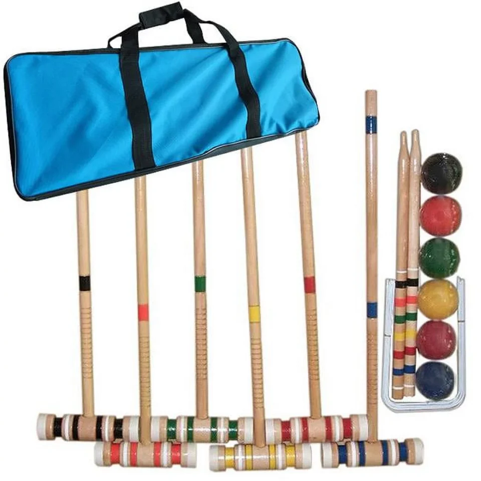 Eco-Friendly 6 Players Croquet Wooden Outdoor Deluxe Sports Set with Carrying Case