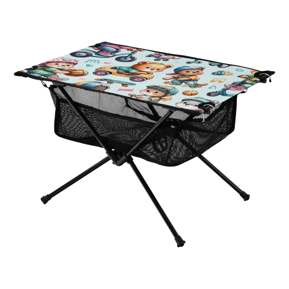 Best-Selling Easy-Clean Cartoon Bear Driving Camping Folding Table Portable Beach Table with Storage Bag Compact Picnic Table for Outdoor Travel Fishing BBQ