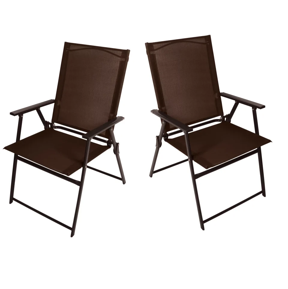 Cooking 2 Pack Patio Folding Chairs,Outdoor Sling Back Camping Chair Portable Camping Lawn Garden Brown