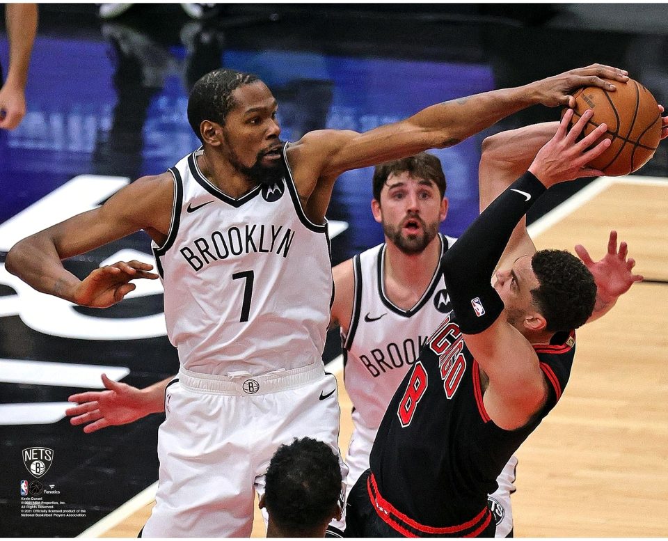Ultimate Food-Grade Kevin Durant Brooklyn Nets Unsigned Block vs. Chicago Bulls Photograph