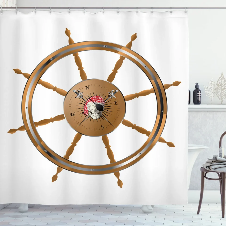 Cooking Pirate's Cove Vibes: Vintage Nautical Shower Curtain for Your Bathroom Decor