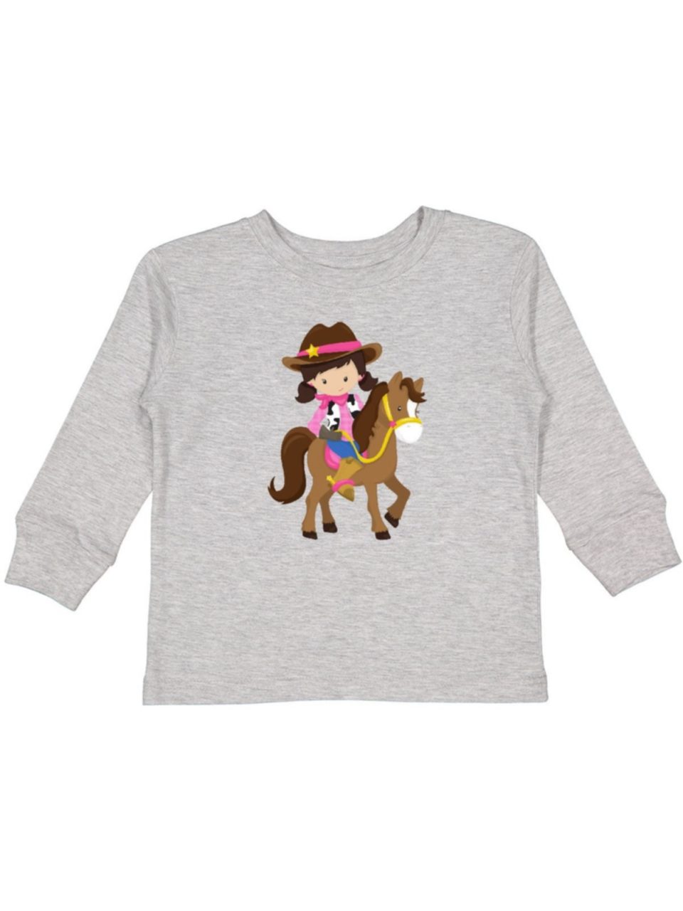 Food-Grade Eco-Friendly Inktastic Cowgirl, Sheriff, Horse, Western, Brown Hair Girls Long Sleeve Toddler T-Shirt
