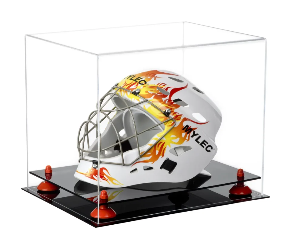 Multi-Purpose Deluxe Clear Acrylic Lacrosse Helmet Display Case with Orange Risers (A002-OR)