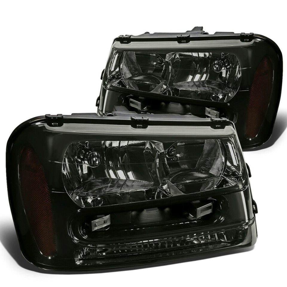 Pure Stainless Steel 2002-2009 Chevy Trailblazer Smoked Housing Amber Corner Headlight/Lamp Set