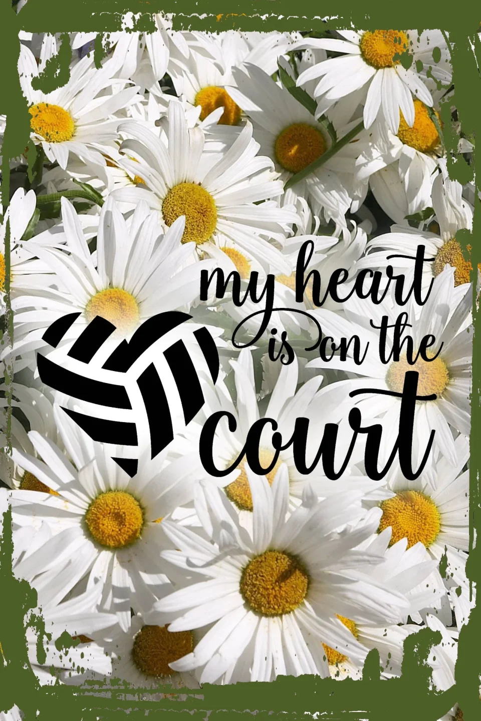 Safe Wooden Daisy Flower Wall Art My heart is on the court cursive love volleyball sports team Tin Wall Sign 8 x 12 Decor Funny Gift
