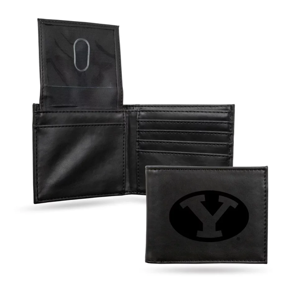 Non-Toxic Travel Rico Industries College BYU Black Laser Engraved Bill-fold Wallet - Slim Design - Great Gift