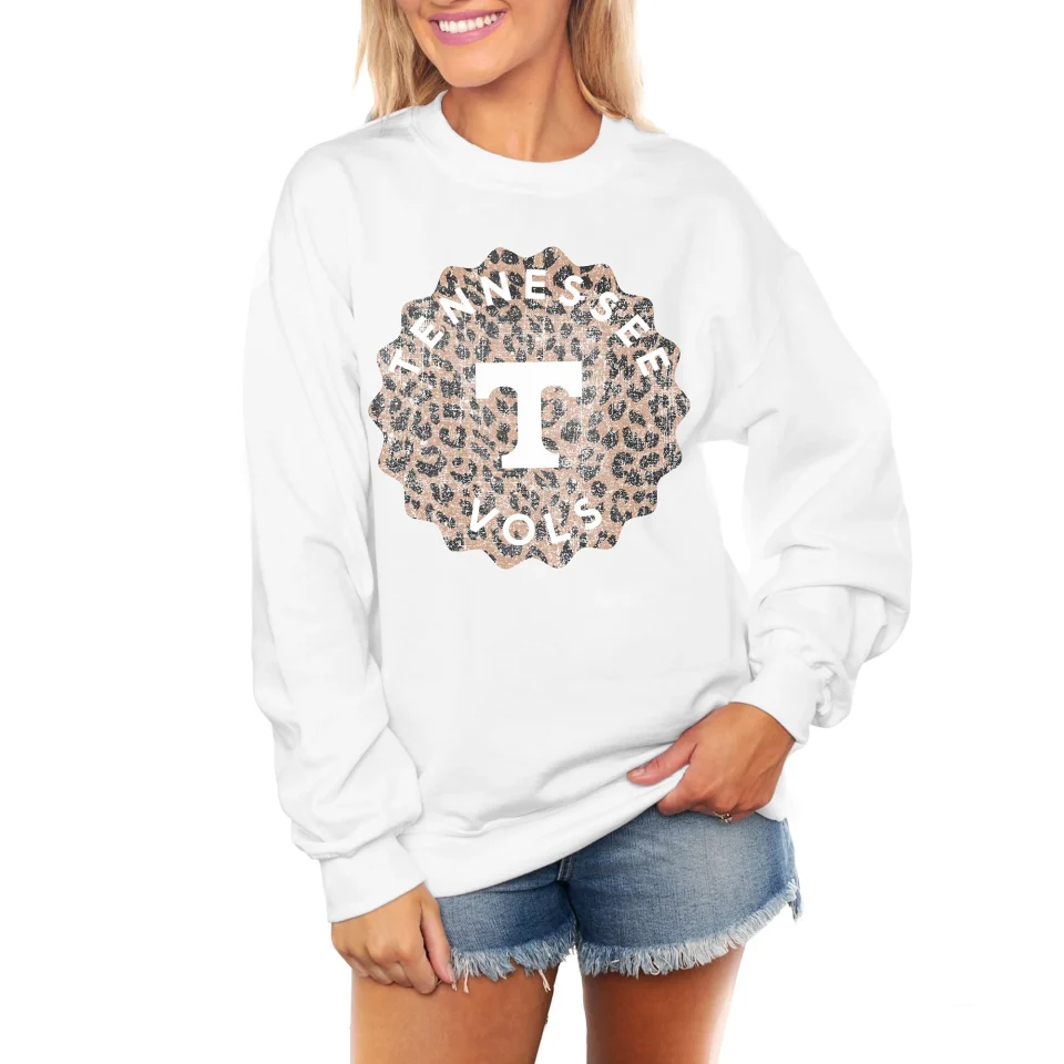 Popular Women's Gameday Couture White Tennessee Volunteers Wild Side Perfect Crewneck Pullover Sweatshirt
