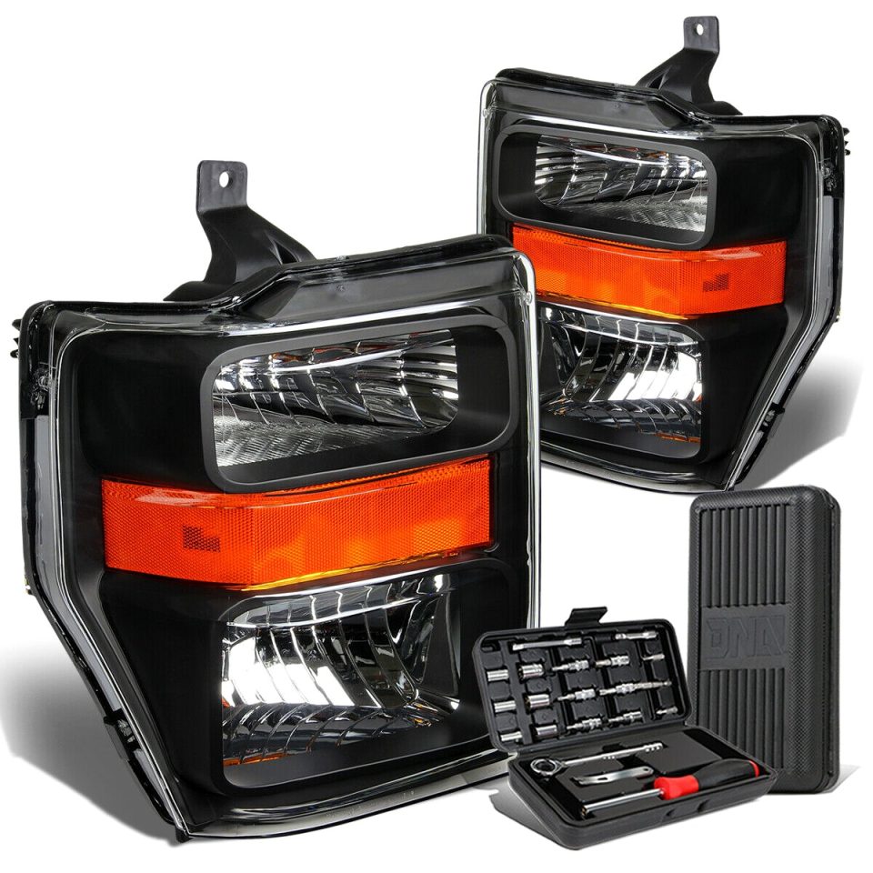 BPA-Free 2008-2010 d Super Duty Pair Black/Amber Corner Headlight Lamps+Tool Box