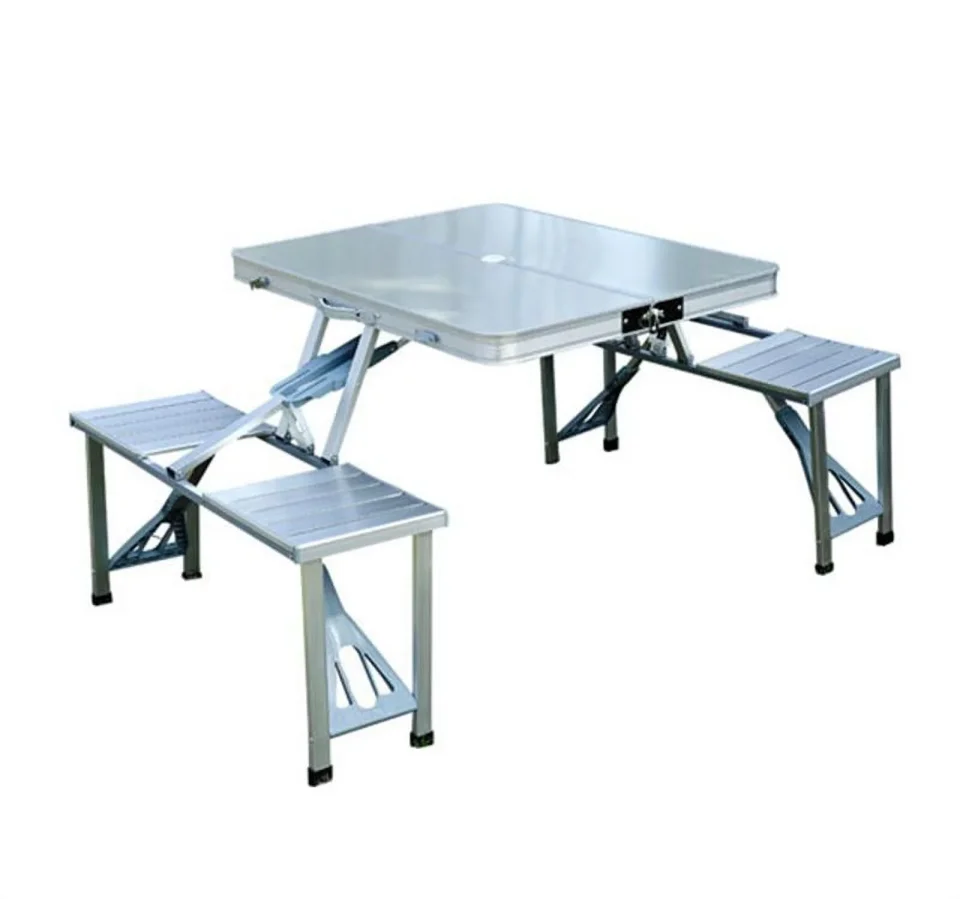 Matte Versatile Outsunny Aluminum Portable Folding Outdoor Suitcase Picnic Table with 4 Seats - Silver