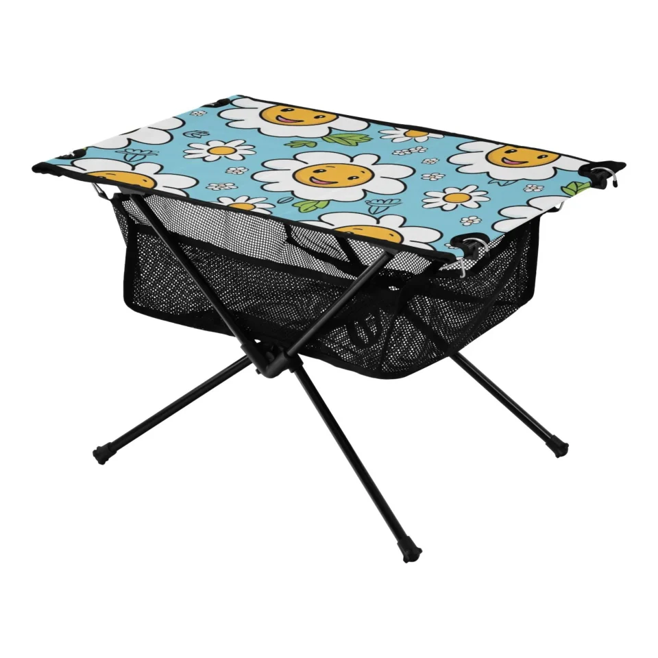 Silicone Cute Flowers Camping Folding Table Portable Beach Table with Storage Bag Compact Picnic Table for Outdoor Travel Fishing BBQ