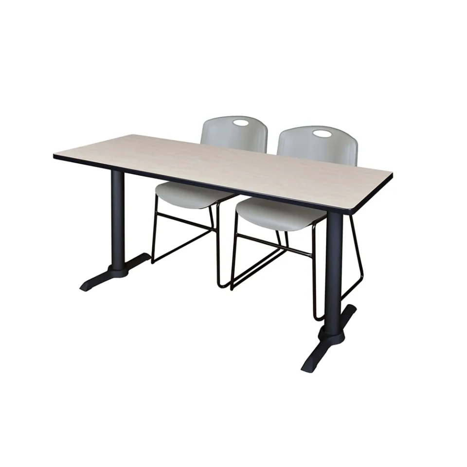 Core Belen Kox Cain 60 x 24 Training Table- Maple & 2 Zeng Stack Chairs- Grey