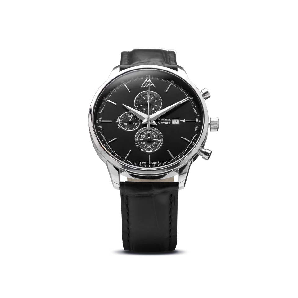 BPA-Free Non-Toxic Matthew Mercury Swiss Movement Men's Watch, Watch for Man - Magnum Black - Black Stap