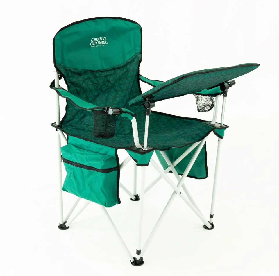 Glass Frosted iChair - Folding Camp Quad Chair with Laptop Table, Cooler Bag, Wine Glass Holder- Forest Diamond Print