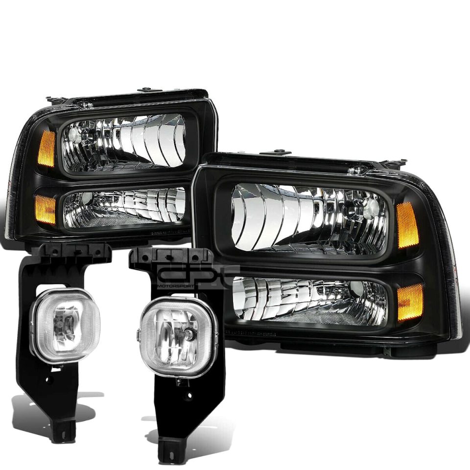 Top-Rated 05-07 SUPERDUTY BLACK AMBER HEADLIGHT+TRUN SIGNAL LAMP+CHROME OE FOG LIGHT