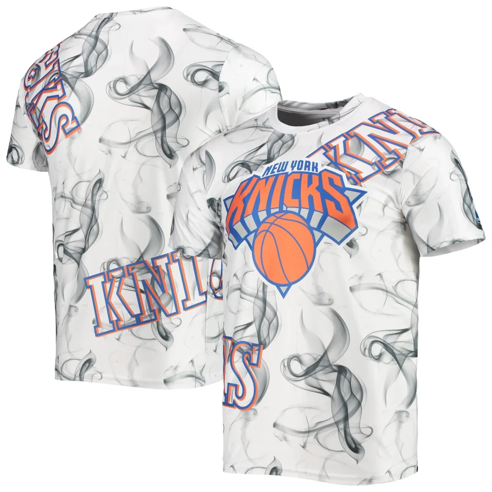 Kitchen Men's FISLL White/Black New York Knicks Asymmetric Bold Smoke T-Shirt
