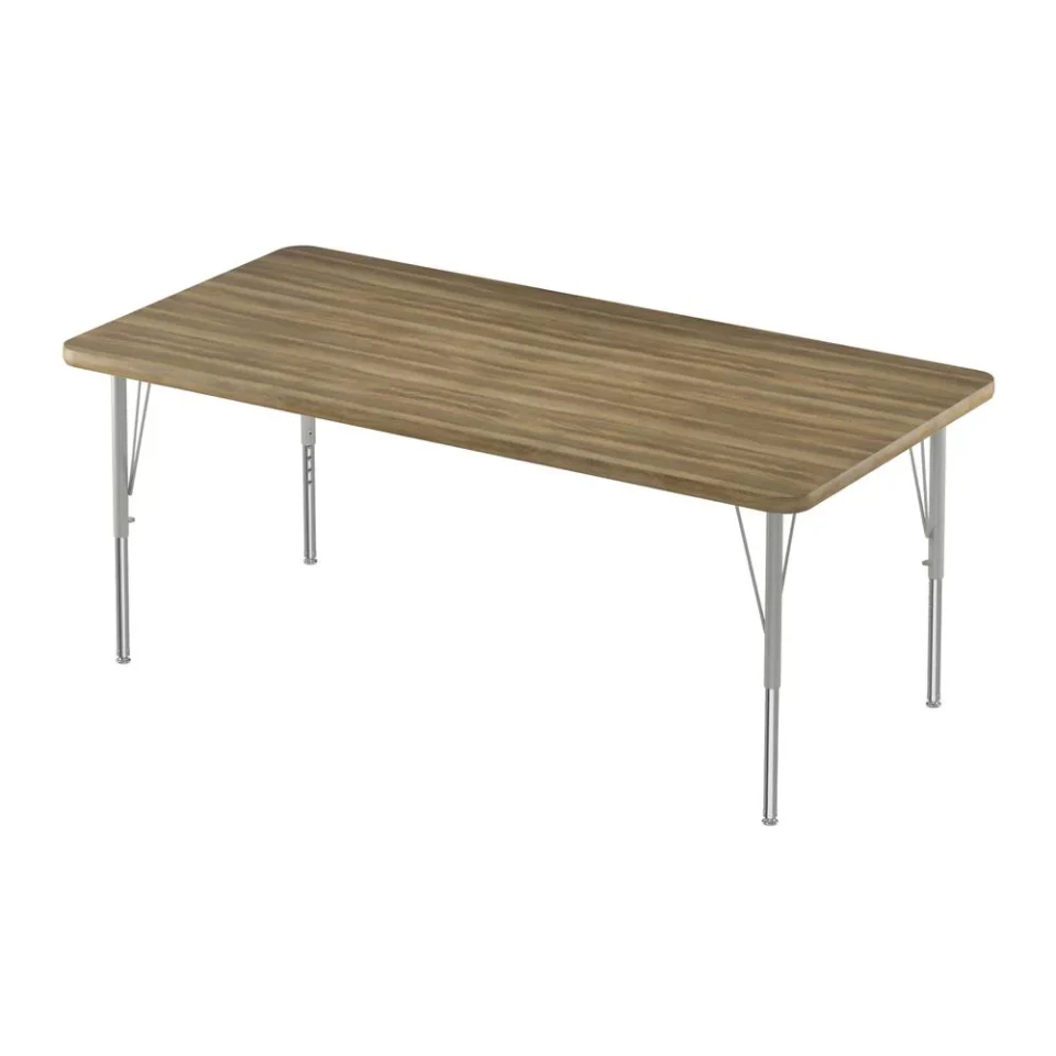 Glass Correll Inc. Deluxe High-Pressure Top Activity Tables 30x48, RECTANGULAR, COLONIAL HICKORY, SILVER MIST