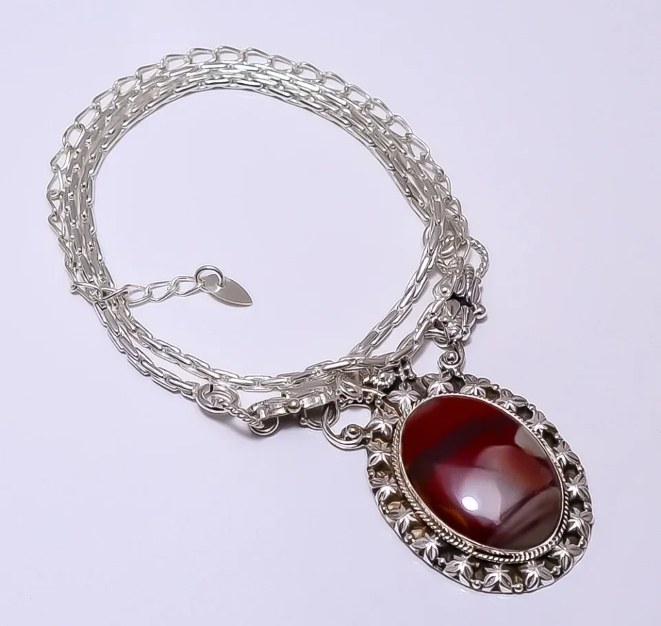 Bamboo Noreena Jasper - Australia 925 Silver Plated Bali Necklace 16-24.99 N9202718, Valentine's Day Gift, Birthday Gift, Beautiful Jewelry For Woman