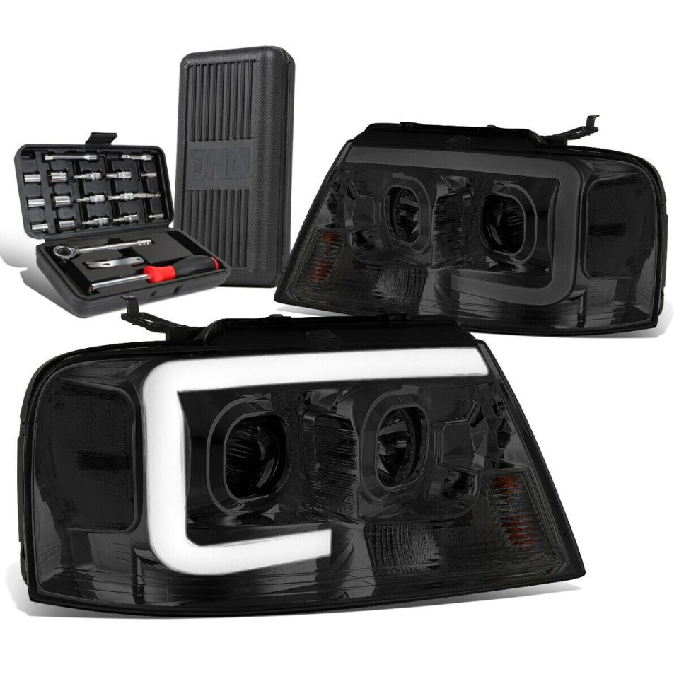 Portable 2004-2008 d F-150 LED DRL Bar Smoked/Clear Projector Headlight+Tool Box