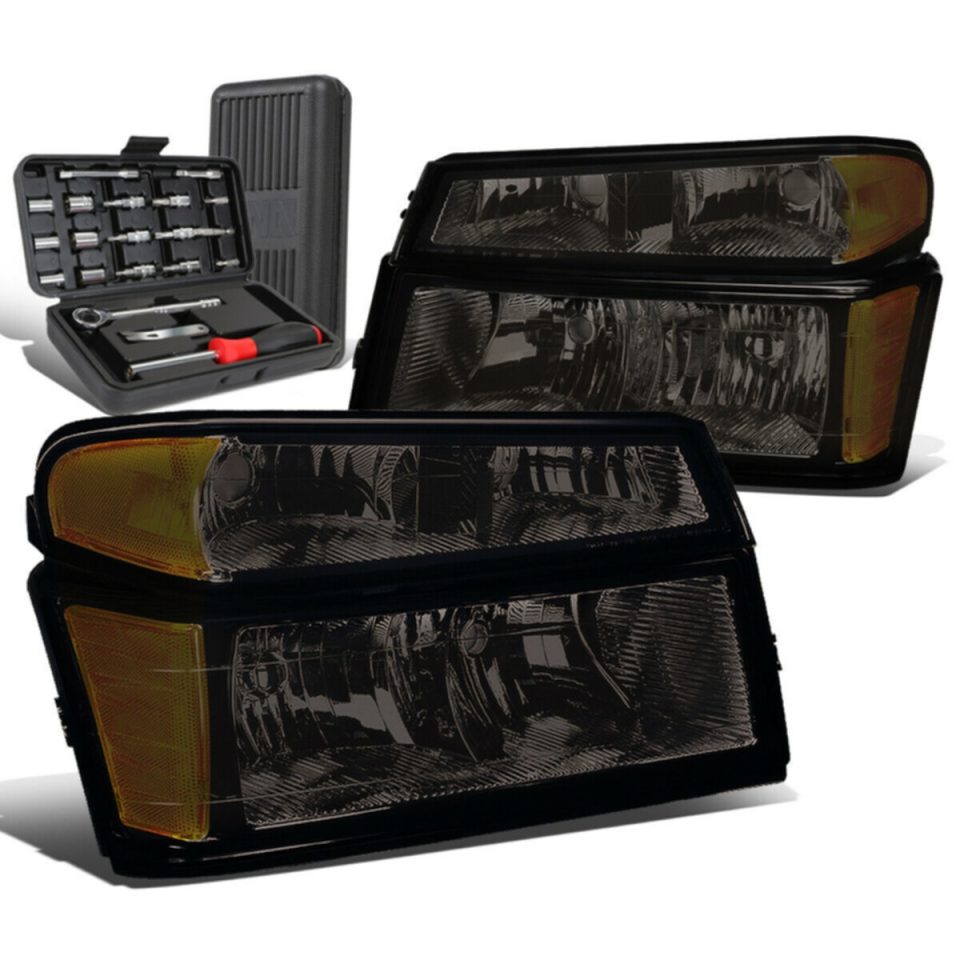 Glass 2004-2012 Colorado Canyon Smoked/Amber Side Headlight Bumper Lamps+Tool Box