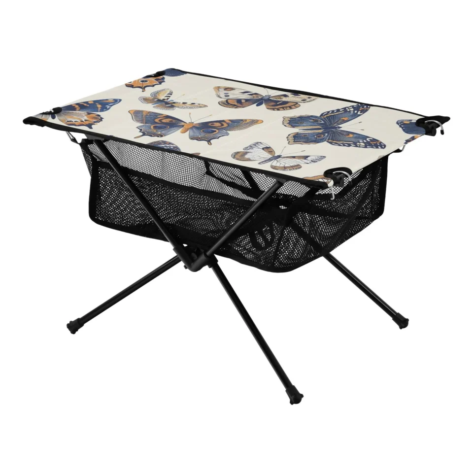 BPA-Free Butterflys Blue Camping Folding Table Portable Beach Table with Storage Bag Compact Picnic Table for Outdoor Travel Fishing BBQ