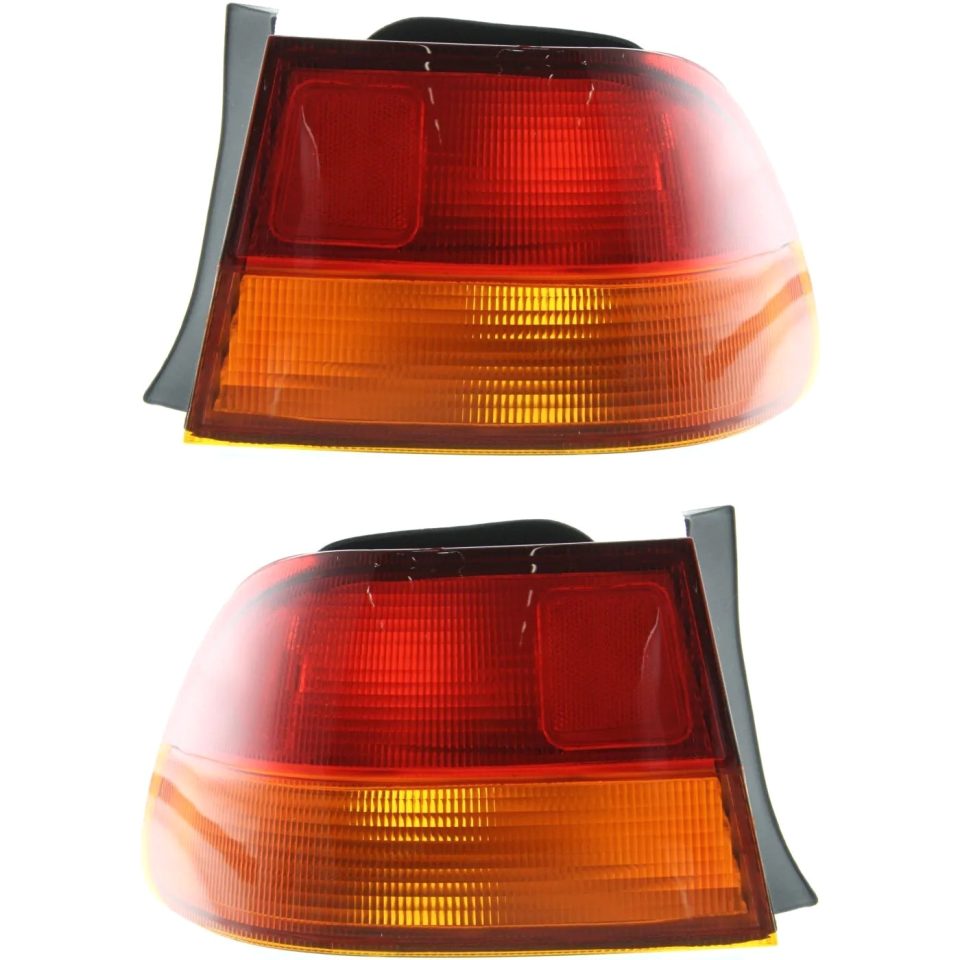 Supreme Bamboo Halogen Tail Light Set For 1996-1998 Honda Civic Coupe Outer Amber/Red Lens 2Pcs