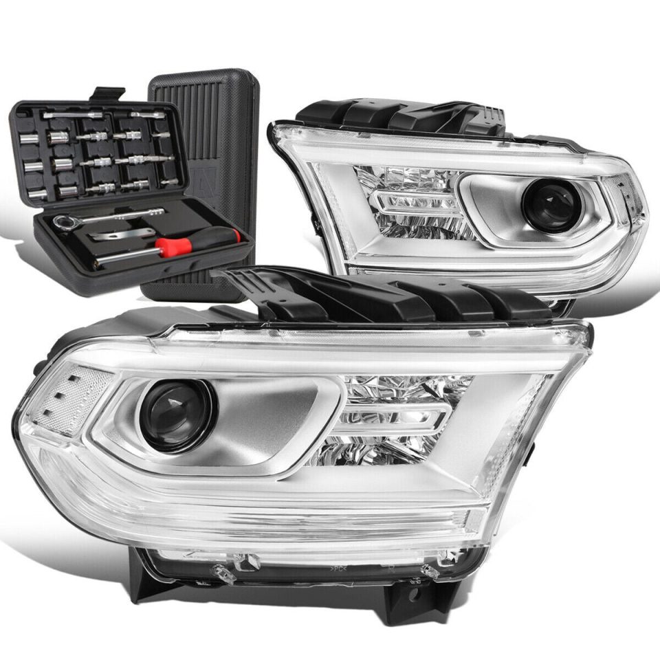 Essential Easy-Clean 2014-2020 Dodge Durango Pair Chrome/Clear Side Porjector Headlights+Too