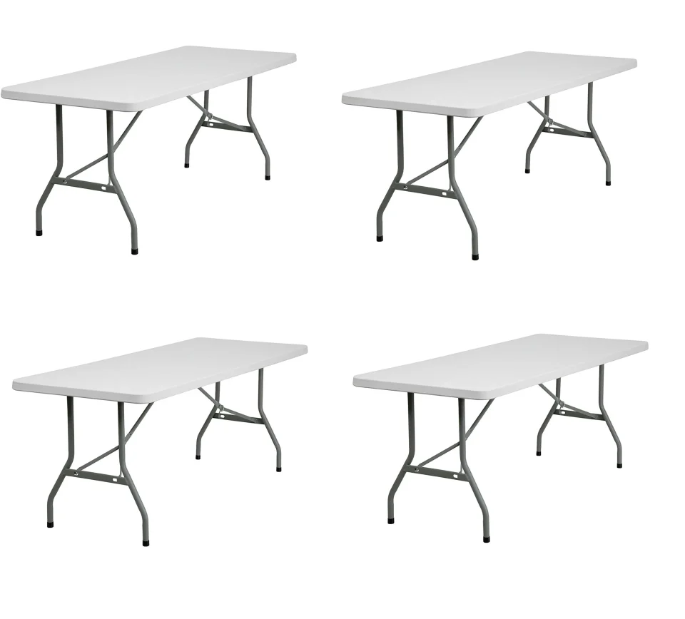 Outdoor Cleaning New Home Era 6 ft Plastic Folding Table for Picnics, Parties, and Camping - Convenient Carrying Handle and Bi-Fold Design - Lightweight and Durable - Pack of 4