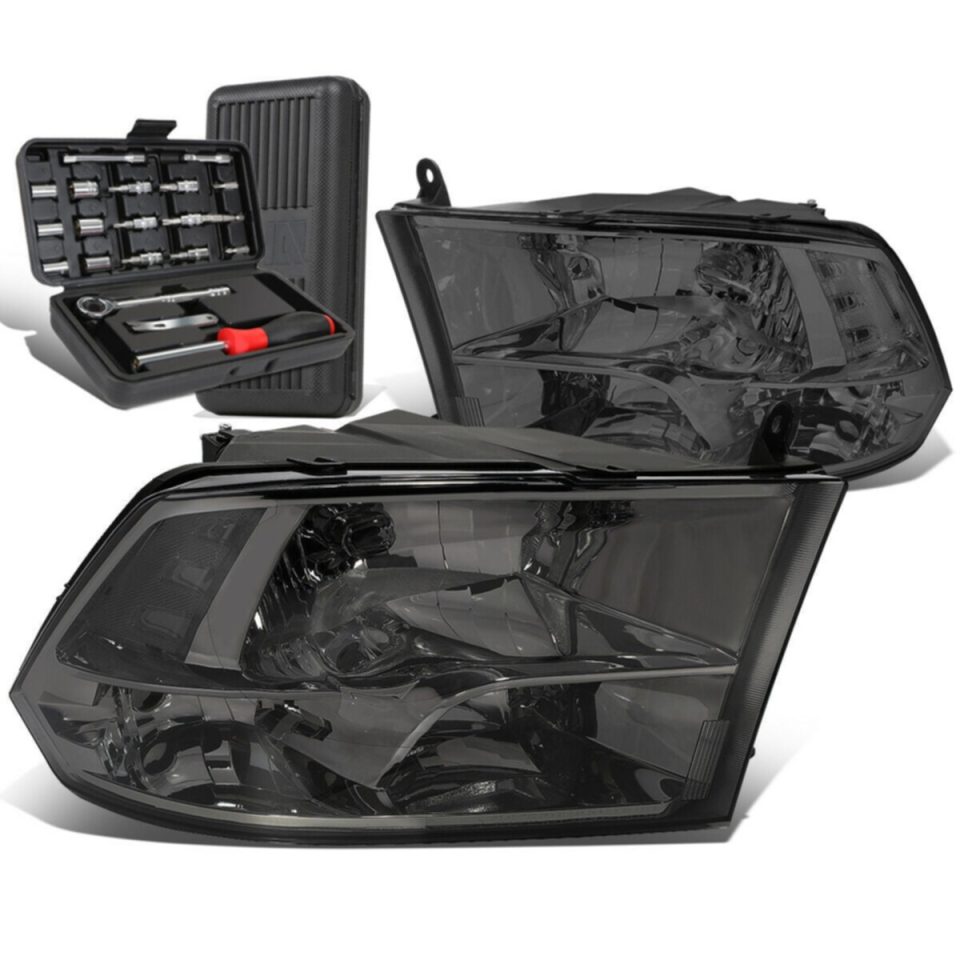 BPA-Free 2009-2018 Dodge Ram Pickup Smoked/Clear Side Headlight Head Lamps+Tool Box