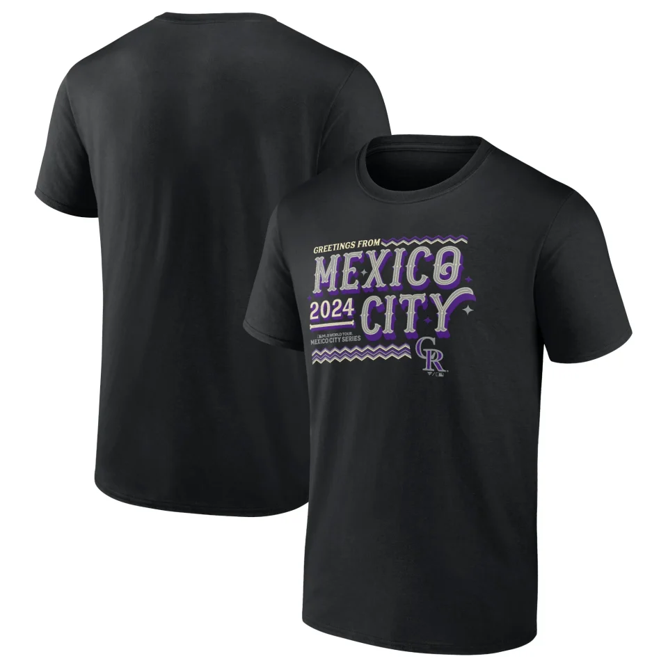 Food-Grade Men's Fanatics Branded Black Colorado Rockies 2024 MLB World Tour Mexico City Series T-Shirt