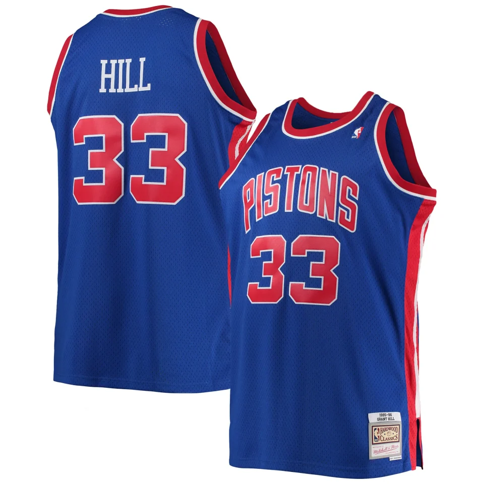 Ultimate Men's Mitchell & Ness Grant Hill Blue Detroit Pistons 1995/96 Big & Tall Hardwood Classics Swingman Jersey