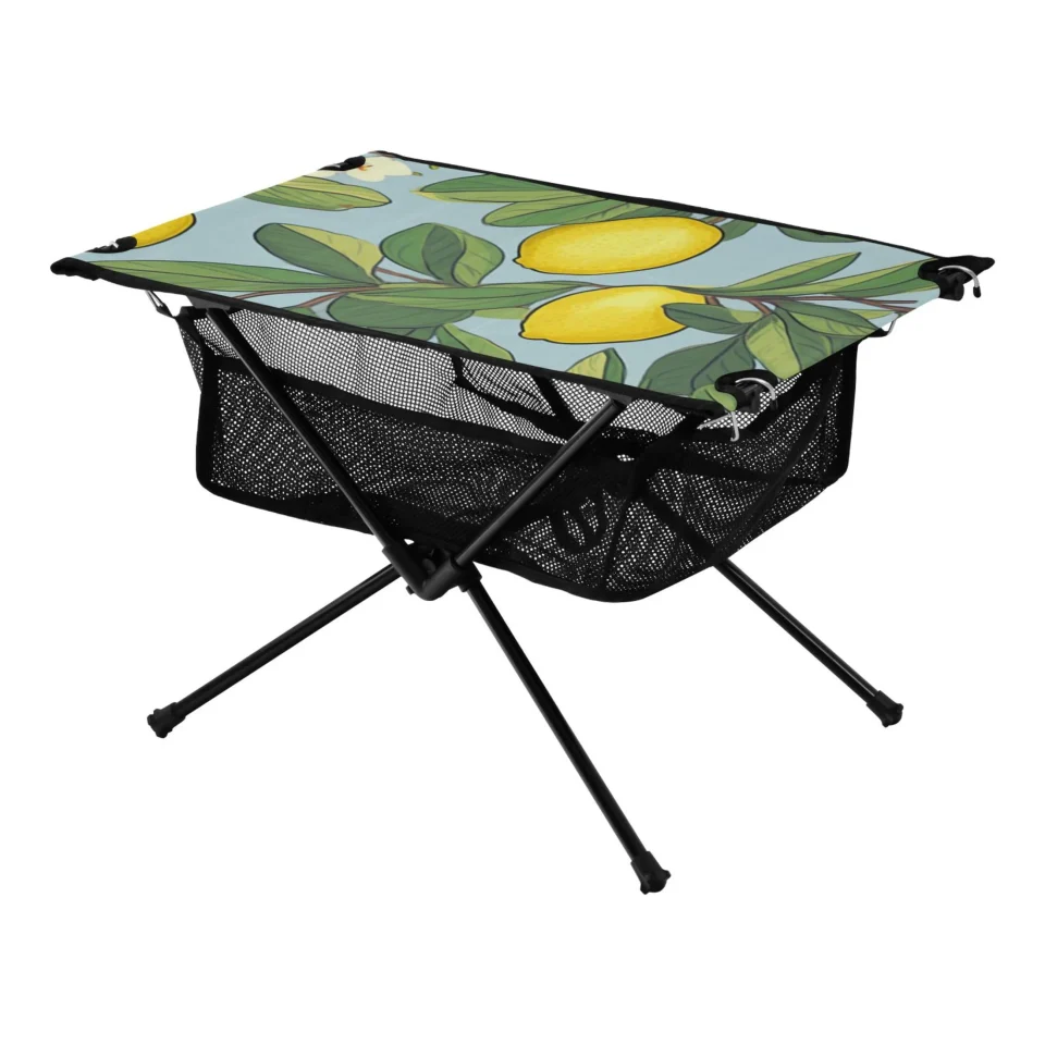 Clear Lemon Leaves Camping Foldable Portable Table Beach Table with Storage Bag Compact Picnic Table for Outdoor Hiking Fishing BBQ