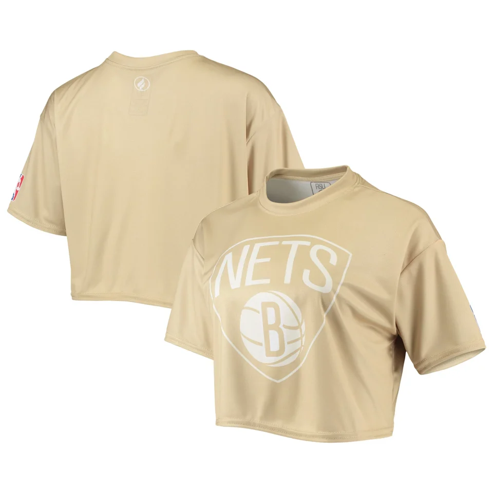 Stainless Steel Women's Tan Brooklyn Nets Sand Crop Top