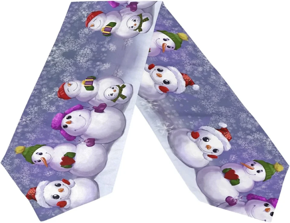 Eco-Friendly GZHJMY Christmas Snowman Snowflake Long Table Runner 13x70 Inch, Winter Holiday Polyester Table Cloth Runner for Kitchen Wedding Party Decoration