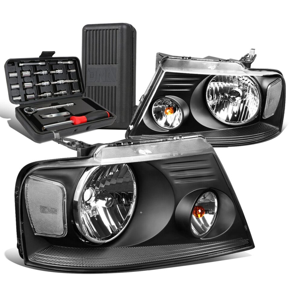 Matte Best-Selling 2004-2008 d F150 Pickup Pair Black/Clear Signal Headlight Lamps+Tool Box