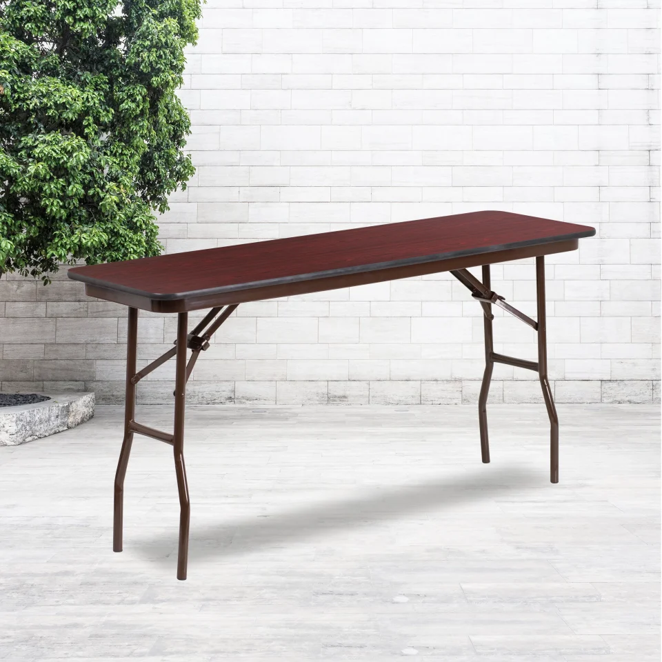 Essential Emma + Oliver 5-Foot Mahogany Melamine Laminate Folding Training/Seminar Table - Event Table