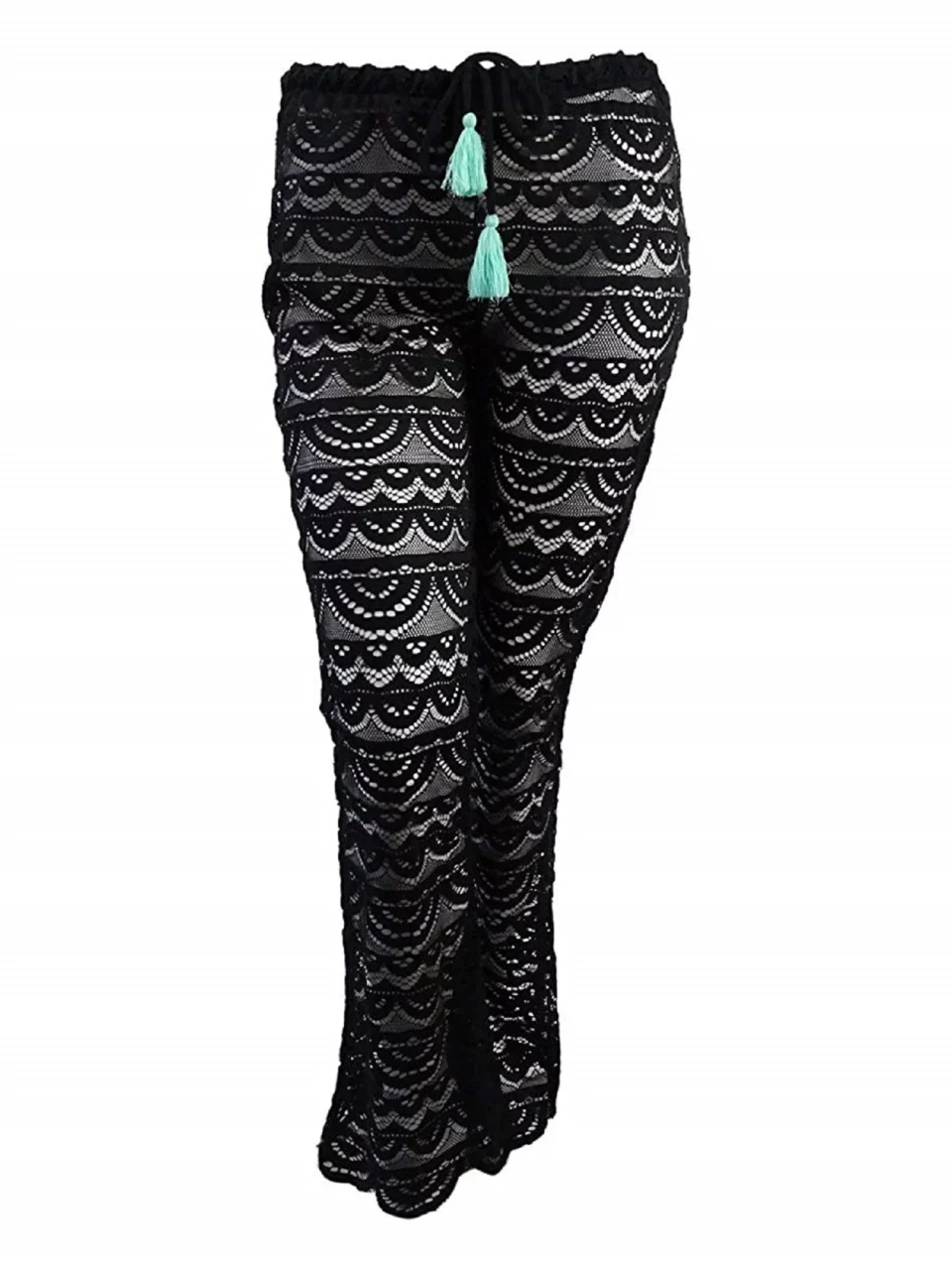 Value Miken Womens Scalloped Crochet Pants Swim Cover-Up (Black, XS)