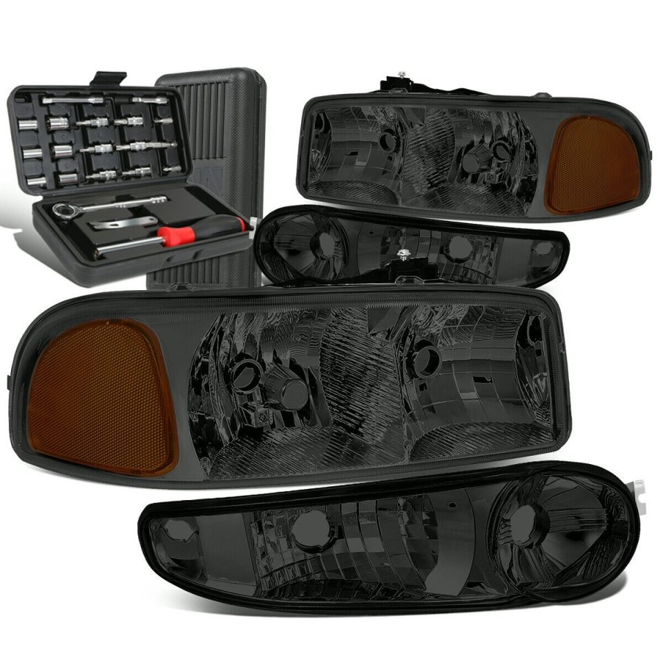 Clear Storage 2001-2007 GMC Sierra/Yukon Smoked Amber Side Headlight Bumper Lamps+Tool Box