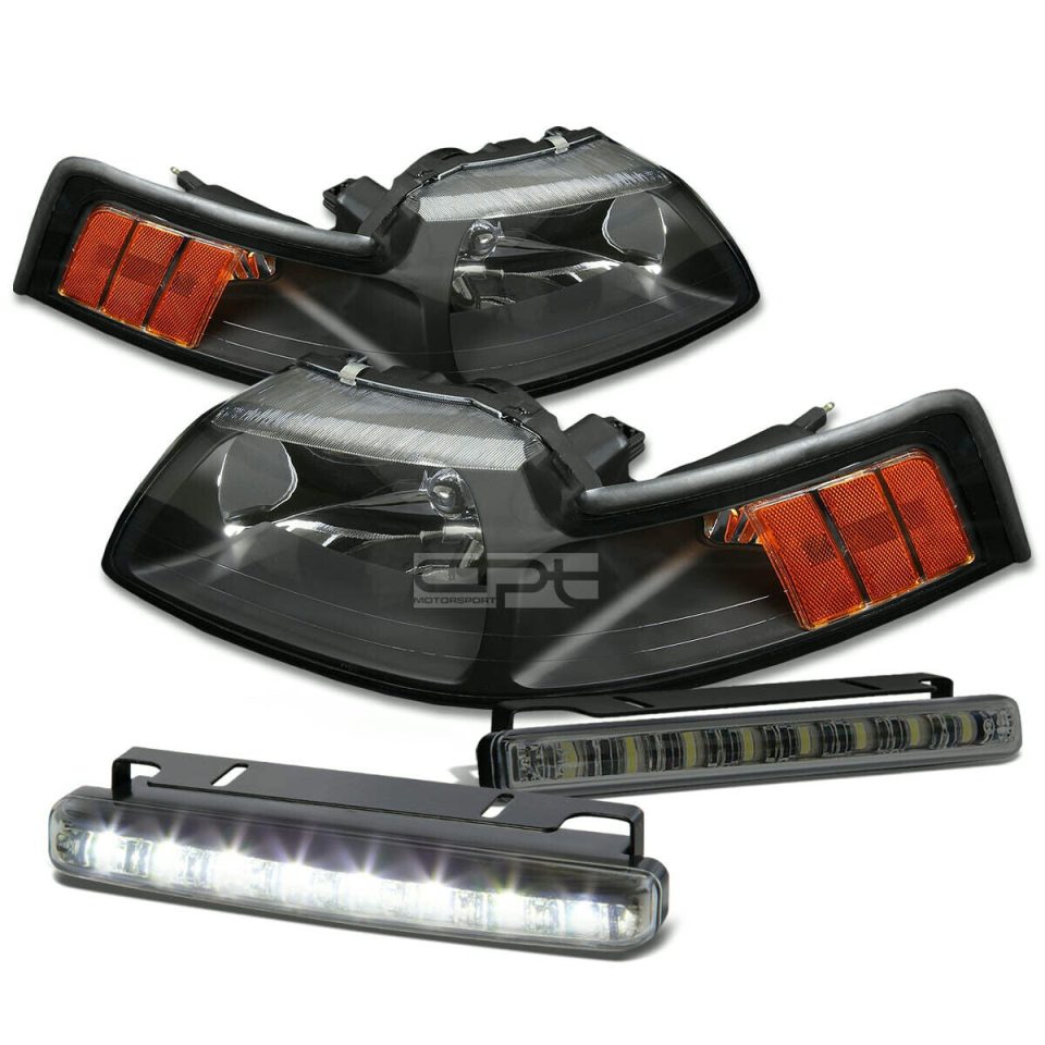 Safe Baking BLACK HOUSING HEAD+AMBER CORNER+SMOKED LED FOG LIGHT KIT 99-04 D MUSTANG