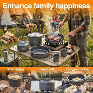 Baking Upgraded Dinithron 22-Piece Camping Cookware Set. Lightweight Non-Stick camping cooking set. Includes Large Pot. 1.6L Kettle
