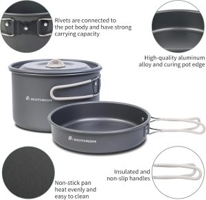 Baking Upgraded Dinithron 22-Piece Camping Cookware Set. Lightweight Non-Stick camping cooking set. Includes Large Pot. 1.6L Kettle