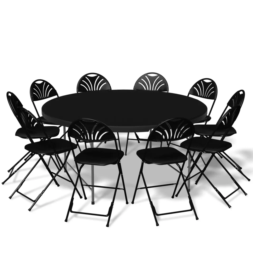 Glossy Dining MoNiBloom 11 Pieces Black 5 Ft Folding Table Set with 10 Black Folding Chairs for Garden, Yard, Event, Garden and Poolside