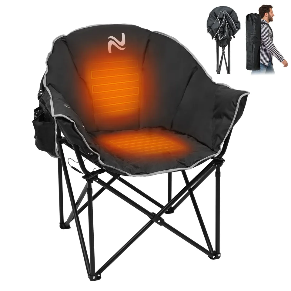 Glass Dining ABORON Oversized Heated Camping Chair, Outdoor Portable Heated Folding Chairs, Patio Lounge Chairs with 3 Heat Levels, Heating Chair for Outdoor Sports, Camping