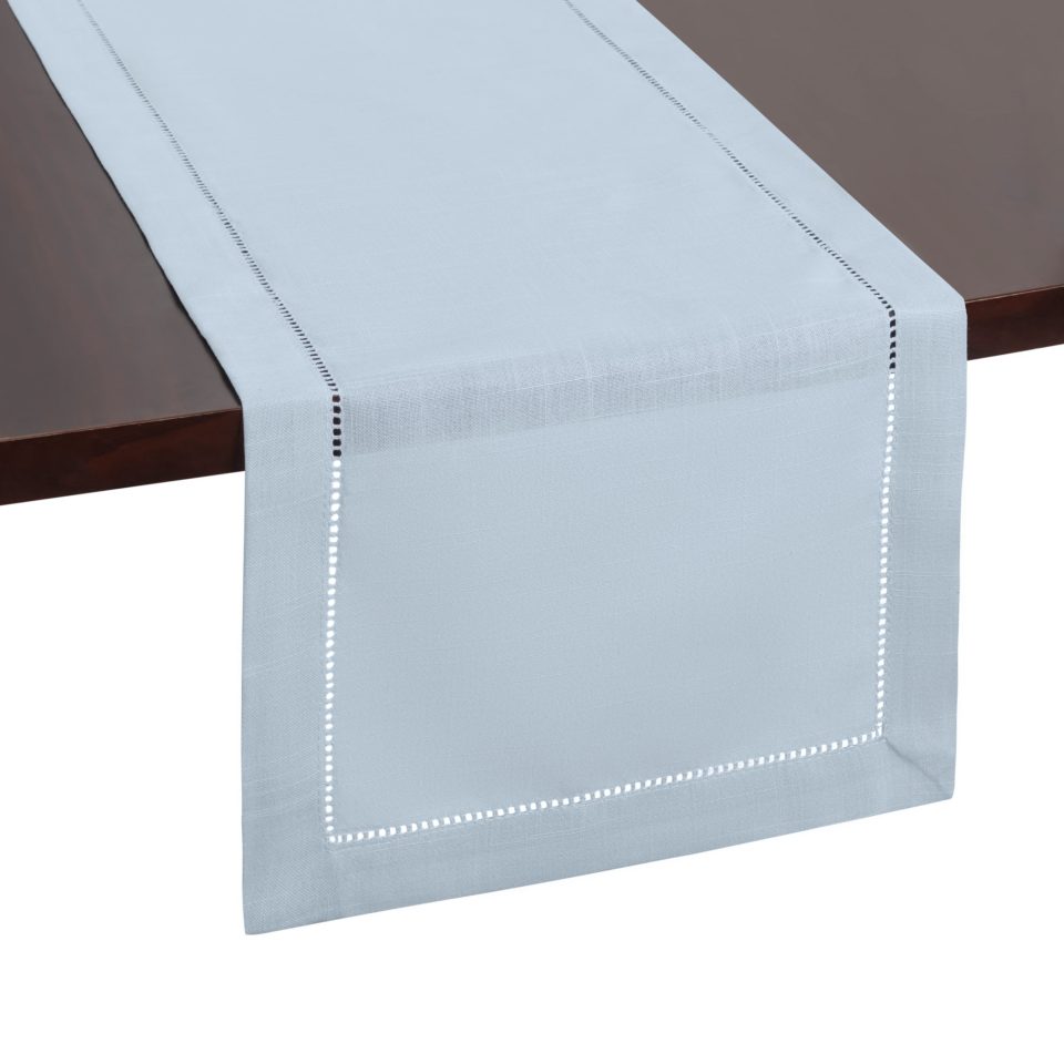 Supreme Dusty Blue Hemstitch Table Runner Rustic Farmhouse Decor 14 x 54 Polyester Linen