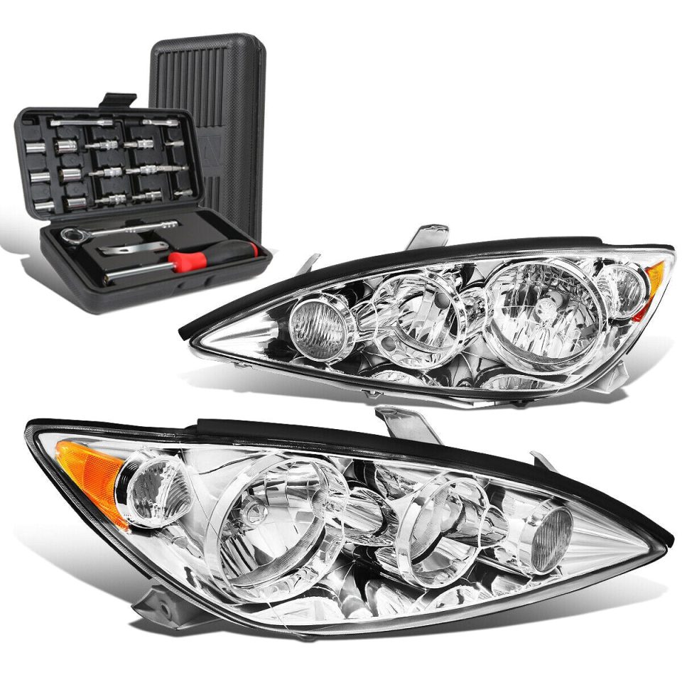 Silicone Multi-Purpose 2005-2006 Toyota Camry Pair Chrome Amber Signal Headlight Head Lamp+Tool Box