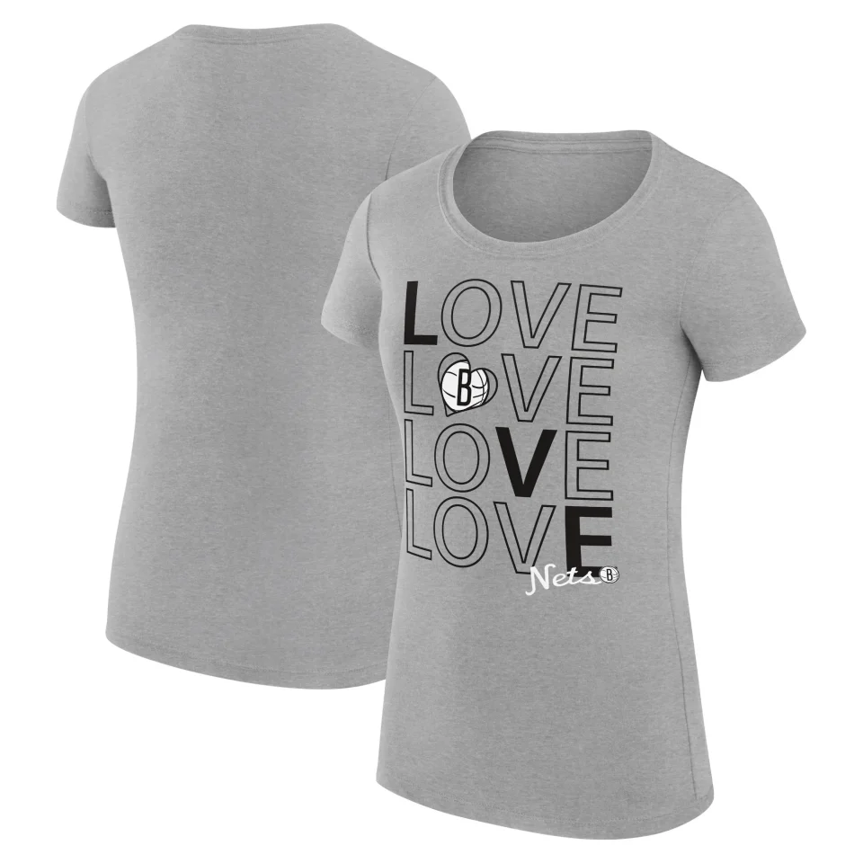Essential Glossy Women's G-III 4Her by Carl Banks Heather Gray Brooklyn Nets Basketball Love Fitted T-Shirt