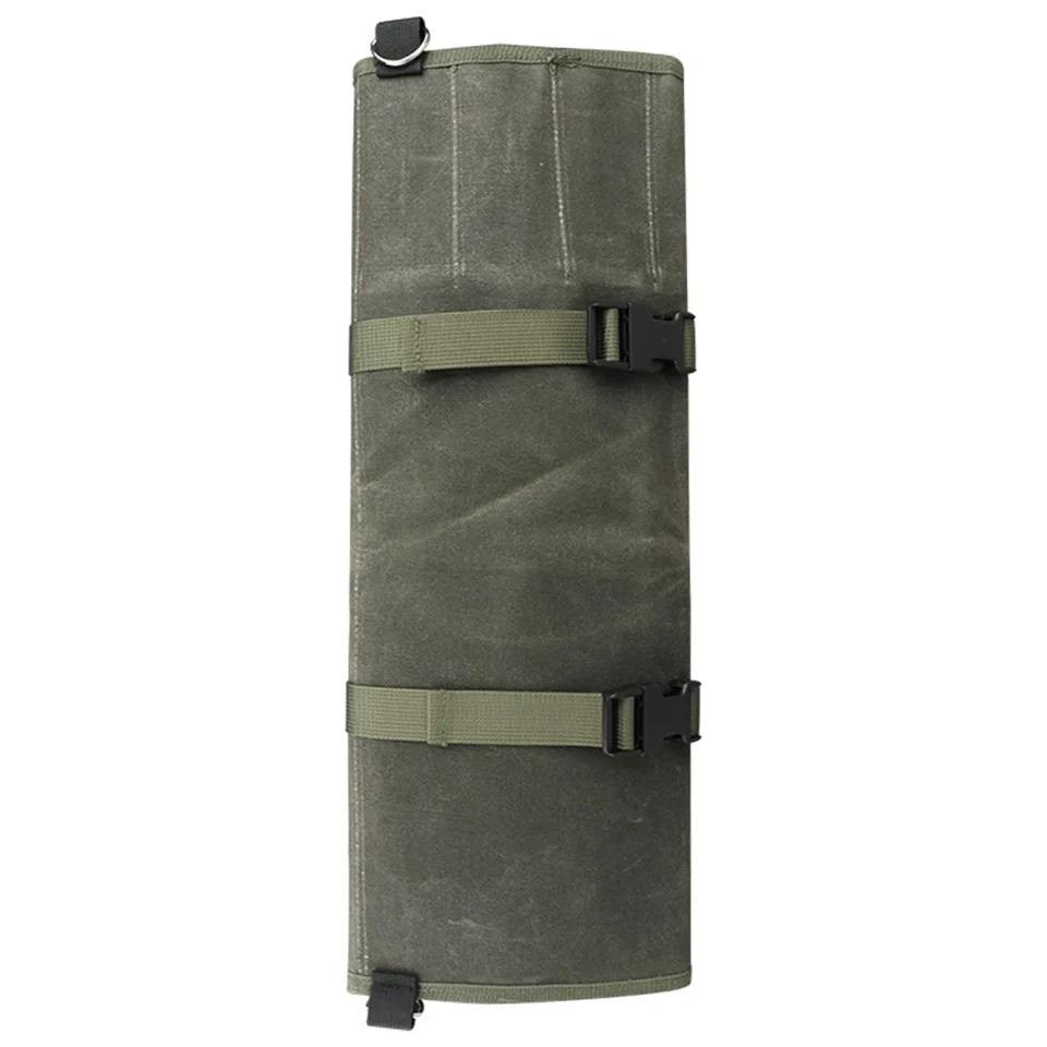 Bamboo Portable Roll Bag Cooking Tools Storage with Shoulder Strap Case 10 Slots Carry Case Pouch Holders for Travel Picnic BBQ